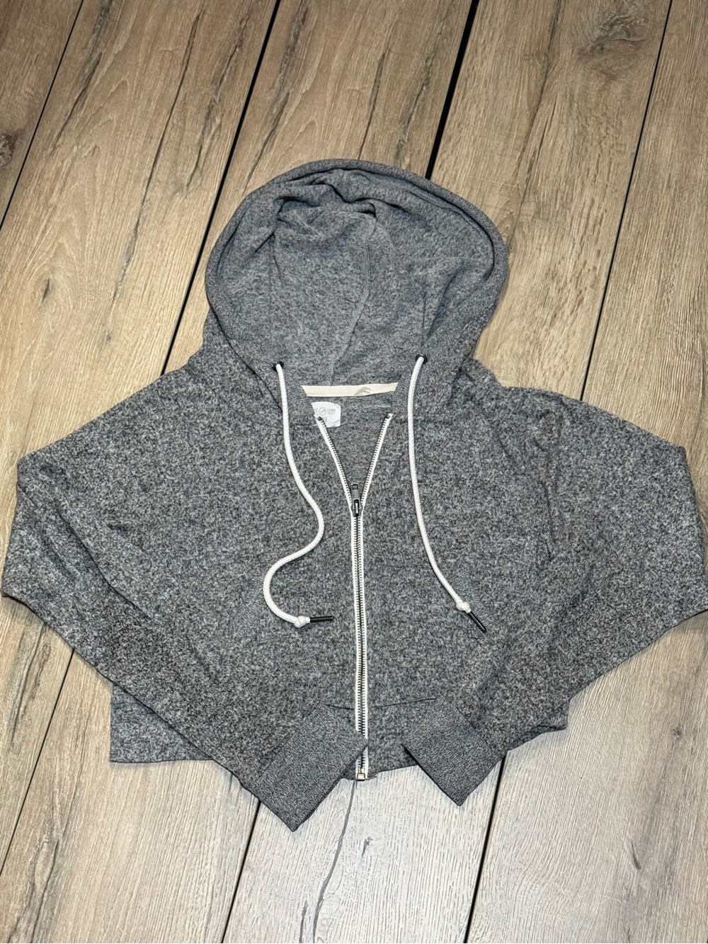 Urban Outfitters Gray Soft Knit Cropped Zip Up Hoodie Lounge Jacket | Small - Picture 7 of 15